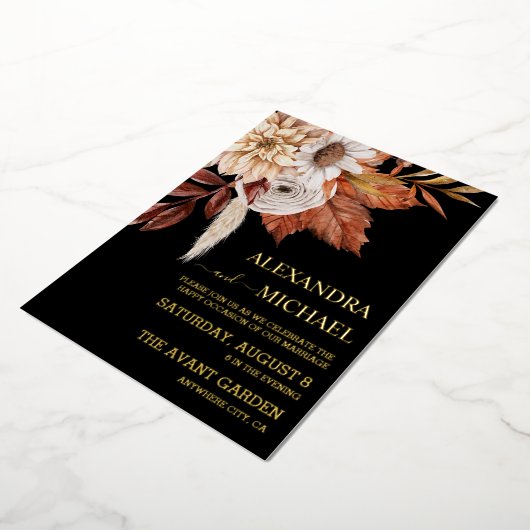 ボホラストテラコッタ乾燥ファンの花結婚の数 箔招待状 (回転した状態)