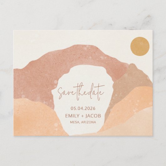ボホラストテラコッタ砂漠の結婚式の日付を保存 案内ポストカード (正面)
