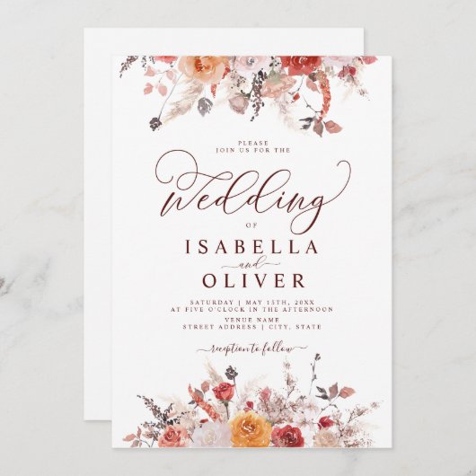 ボホラストバーンオレンジテラコッタマルサラ結婚ズ 招待状 (正面/裏面)