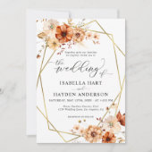 ボホラストベージュフローラ金ゴールドフレ結婚ーム 招待状 (正面)