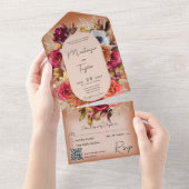 ボホラストモダンフローラリースQRコード オールインワン招待状 (貼ってはがせる)