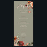 ボホラスト&ニュートラル秋フローラグリーン結婚ズIV メニュー<br><div class="desc">このデザインは、柔らかいセージの緑の背景に錆、桃、白およびクリームの水の色のフローラブーケフレームを備えている。</div>