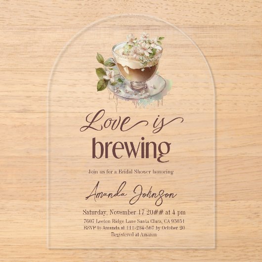 ボホラブイズブルーイングコーヒーフローラブライダルシャワー アクリル招待状 (正面)