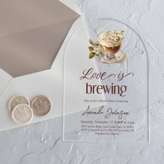 ボホラブイズブルーイングコーヒーフローラブライダルシャワー アクリル招待状