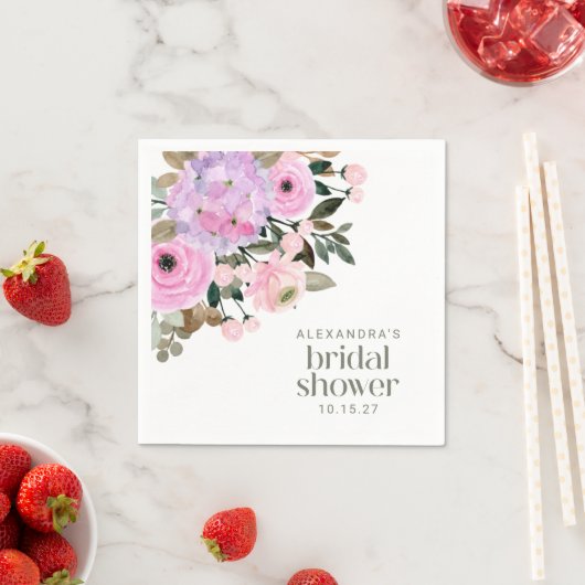 ボホラベンダーピンクフローラ水彩ブライダルシャワー スタンダードカクテルナプキン (インサイチュ)