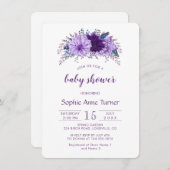 ボホラベンダーフローラプラムパープルベビーシャワー 招待状 (正面/裏面)