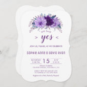 ボホラベンダーフローラプラムパープル婚約パーティ 招待状 (正面/裏面)