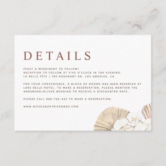 ボホランと乾燥パーム葉の結婚詳細 エンクロージャーカード (正面)