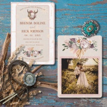 ボホランチホワイトレザーフォト結婚式招待状