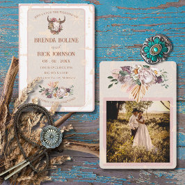 ボホランチホワイトレザーフォト結婚式招待状 招待状