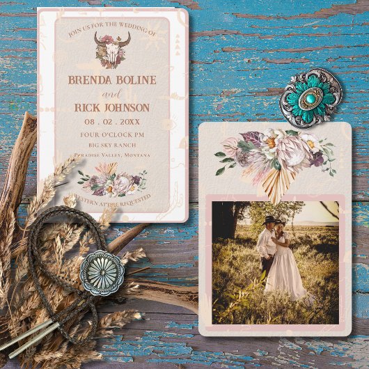 ボホランチホワイトレザーフォト結婚式招待状 招待状