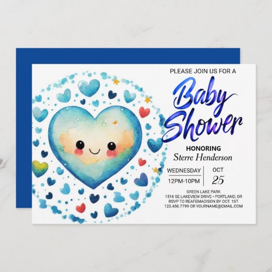 ボホリッエレガントトかわいこちゃんパステルボーイベビーシャワー 招待状 (正面/裏面)