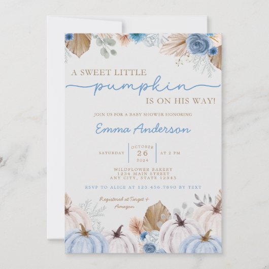 ボホリトルカボチャ招待状、秋男の赤ちゃんシャワー 招待状 (正面)