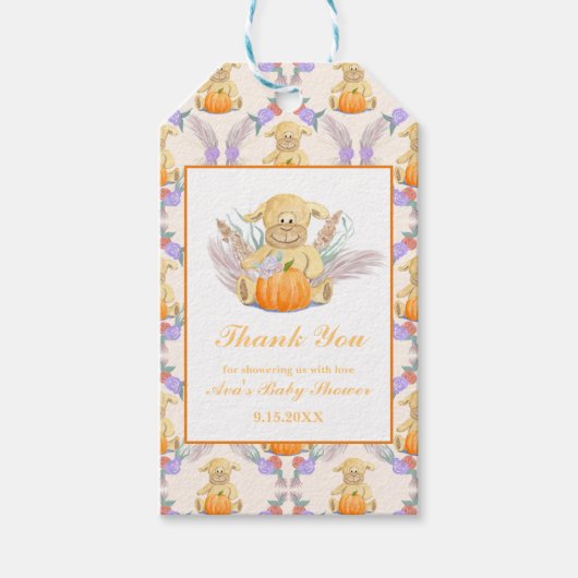 ボホリトルラムパンプキンウォーターカラーベビーシャワー ギフトタグ (正面)