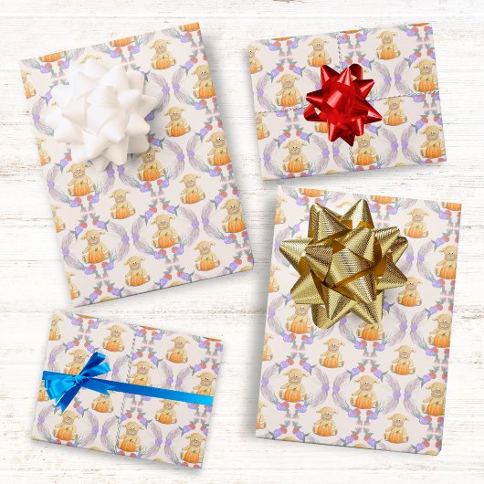 ボホリトルラムパンプキンウォーターカラーベビーシャワー ラッピングペーパーシート