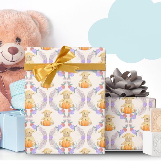 ボホリトルラムパンプキンウォーターカラーベビーシャワー ラッピングペーパー