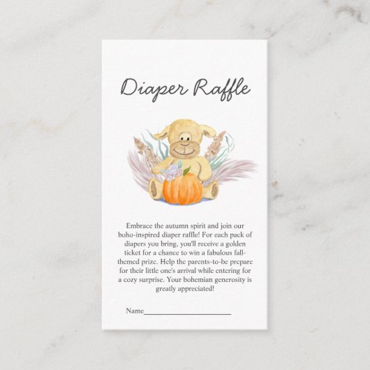ボホリトルラムパンプキンベビーブシャワーおむつラッフル エンクロージャーカード (正面)