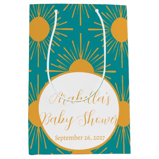 ボホリトルレイオブサンターコイズ赤ちゃんシャワー ミディアムペーパーバッグ (正面)