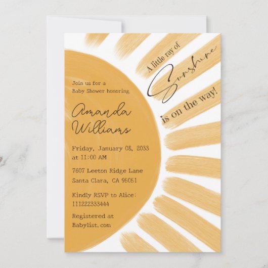 ボホリトルレイサンシャインイエローボーイベビーシャワー 招待状 (正面)