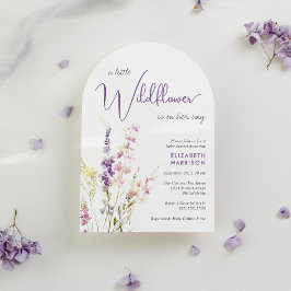 ボホリトルワイルドフラワーウォーターカラーアーチ赤ちゃんシャワー 招待状