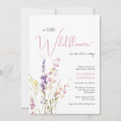 ボホリトルワイルドフラワーウォーターカラーピンク赤ちゃんシャワー 招待状 (正面)