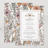 ボホリトルワイルドフラワーオンザウェイガールベイビーシャワー 招待状 (正面/裏面)