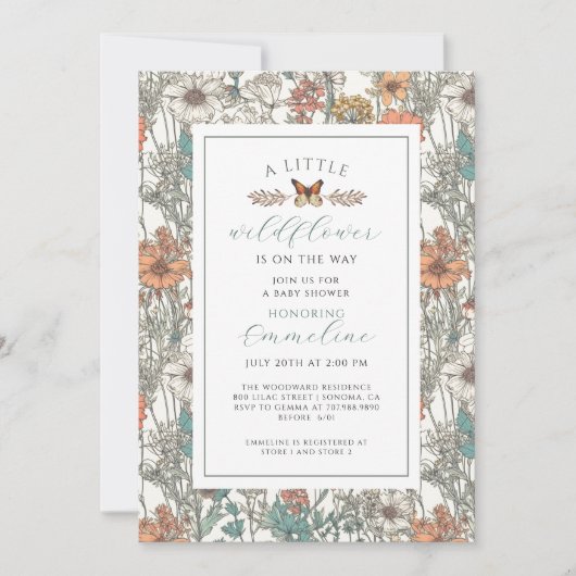 ボホリトルワイルドフラワーガールベビーシャワー招待状 招待状 (正面)