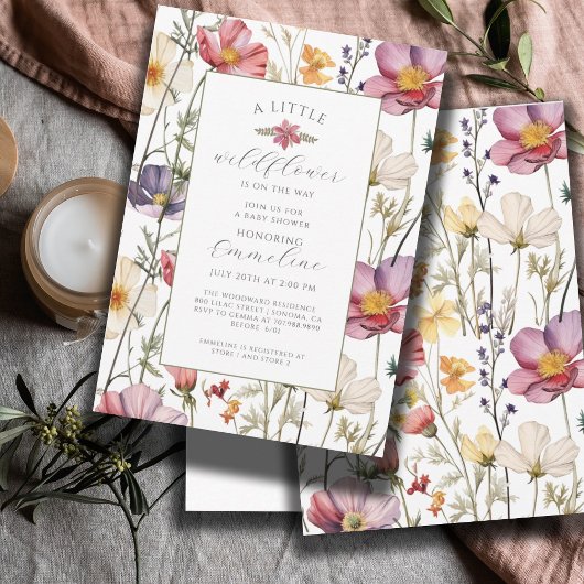 ボホリトルワイルドフラワーガールベビーシャワー招待状 招待状