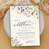 ボホリトルワイルドフラワースクリプトベージュ赤ちゃんシャワー 招待状