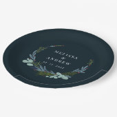 ボホリースオンダークブルー結婚ズデザイン ペーパープレート (アングル)