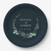 ボホリースオンダークブルー結婚ズデザイン ペーパープレート (正面)