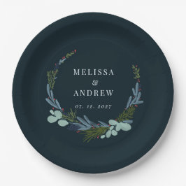 ボホリースオンダークブルー結婚ズデザイン ペーパープレート