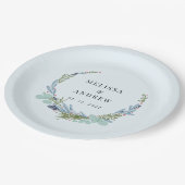 ボホリースオンライトブルー結婚ズデザイン ペーパープレート (アングル)