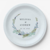 ボホリースオンライトブルー結婚ズデザイン ペーパープレート (正面)