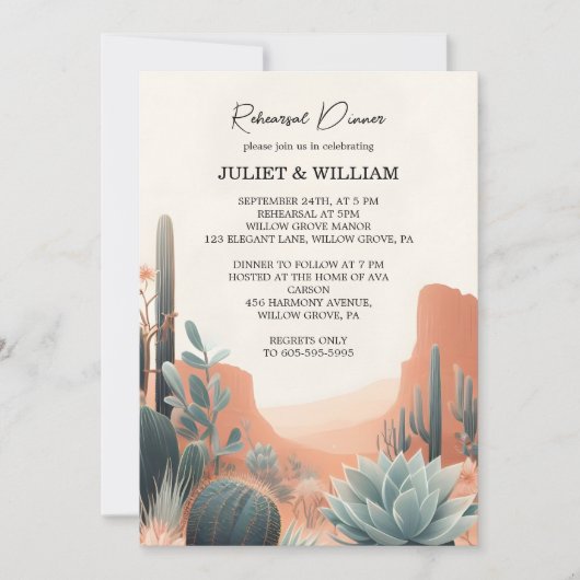 ボホリーフデザートカッティ多肉リハーサルディナー 招待状 (正面)
