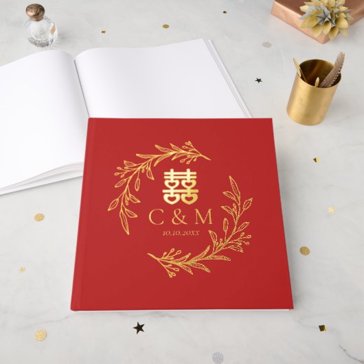 ボホリーフリースダブル中国のハピ結婚ネス ゲストブック (正面見開き)