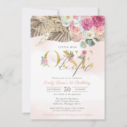 ボホリ恋しく思トルワンダーフルフローラファースト誕生日 招待状 (正面)