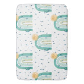 ボホレイモダンンボーサンムーンティール(緑がかった色)ブルーネービースターズ バスマット (正面縦)