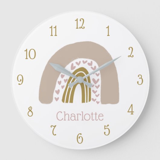ボホレインパーソナライズされたボーピンク金ゴールド ラージ壁時計 (正面)