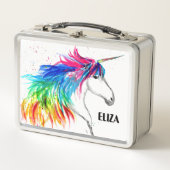 ボホレインボーかわいい女の子ユニコーン子供 メタルランチボックス (正面)