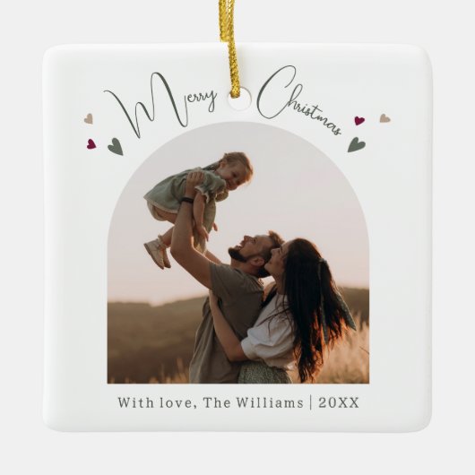 ボホレインボーとハートアーチメリークリスマス セラミックオーナメント (正面)