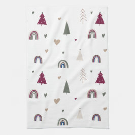 ボホレインボーとハートクリスマスキッチンタオル キッチンタオル