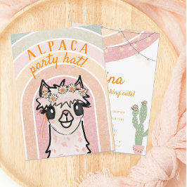 ボホレインボーアルパカサクタス誕生日招待状 招待状