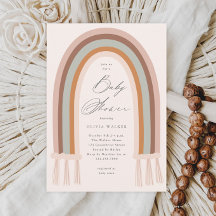ボホレインボーアーストーントーンベビーシャワー招待状
