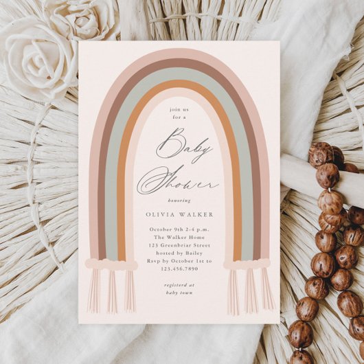 ボホレインボーアーストーントーンベビーシャワー招待状 招待状