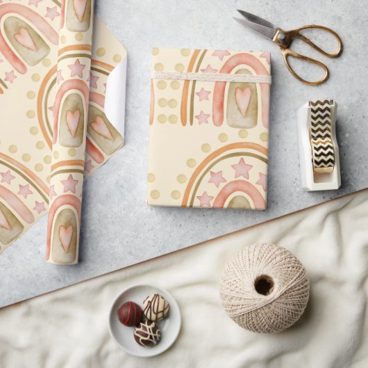 ボホレインボーイエローオレンジとグリーンガールズ ラッピングペーパー (クラフト)