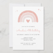 ボホレインボーウォーターカラーガールピンク誕生日 招待状 (正面)