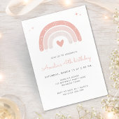 ボホレインボーウォーターカラーガールピンク誕生日 招待状