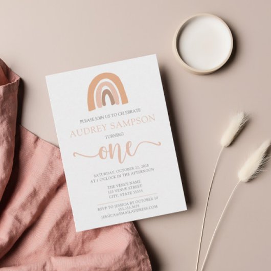 ボホレインボーウォーターカラーガールファースト誕生日 招待状