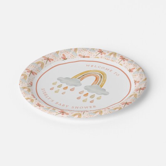 ボホレインボーウォーターカラートンフライ赤ちゃんシャワー ペーパープレート (アングル)
